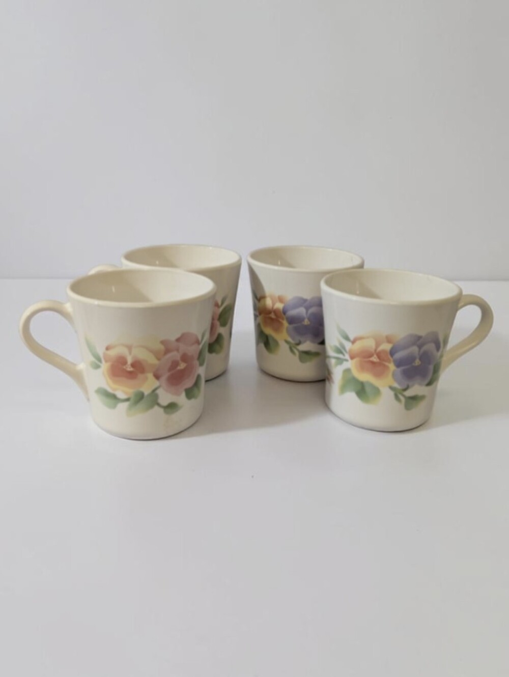 Vintage Corelle Summer Blush Coffee Mugs Set of 4 Pansy Floral Stoneware